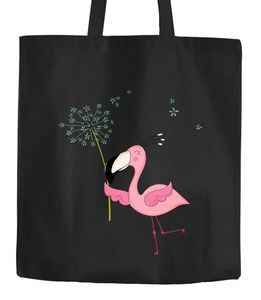 Jutebeutel Flamingo Pusteblume Dandelion Baumwolltasche Stoffbeutel Tragetasche Moonworks® schwarz 2 lange Henkel