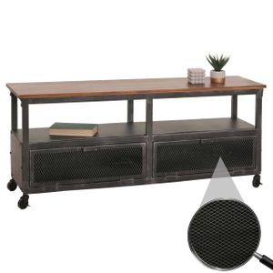 Lowboard HWC-N28, TV-Rack, Rollen 2 Fächer, 3D-Struktur Industrial Retro Metall Holz 55x130x36cm  schwarz, braun