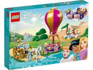 LEGO 43216 Disney Prinzessinnen auf magischer Reise Spielzeug mit Cinderella, Jasmine, Rapunzel Mini-Puppen, Spielzeugpferd & Kutsche, fliegendem Teppich, Heißluftballon für Mädchen und Jungen