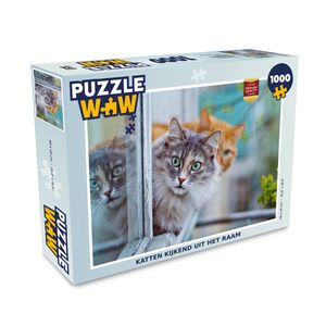 MuchoWow® Puzzle 1000 Teile Katze - Fenster - Katzen - Erwachsene - Rätsel