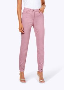CRéATION L Damen Stretch-Jeans mit Stickerei, rosé, Größe:52