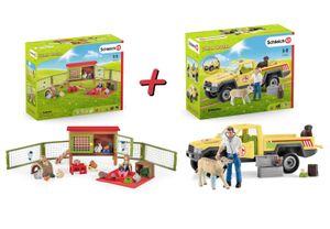 Schleich Farm World Set - Tierarztbesuch auf dem Bauernhof + Picknick mit kleinen Haustieren