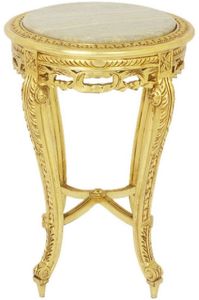 Casa Padrino Barock Beistelltisch mit Marmorplatte Gold / Creme Ø 40 x H. 60 cm - Runder Antik Stil Tisch - Barock Wohnzimmer Möbel