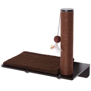 Rootz Climbing Wall Cats - Cat Lounger - Wall Scratching Post - Scratching Post Lounger - 53cm Cat Shelf - Cat Shelf With Ball Toy - Wall-mounted Cat Toy - Durable Cat Scratching Post - Cat Relaxation Shelf - Luxury Cat Wall Furniture - Brown