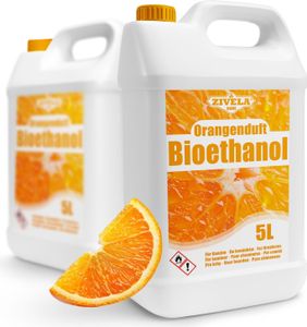 Bioethanol 96,6% 10L |Alkohol Orangeduft 96,6% 2x5L | Bioethanol für Kamin, Tischkamin, Bioethanol Kamin | Bioethanol Orangeduft | Saubere Verbrennung, ohne Rauch, lebendige und stabile Flamme