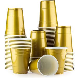 Gold Cups 50 Pack - Goldene Party-Becher - Beer-Pong American Party-Cups Original 500 ml - Student & Geburtstag | 16oz Große Plastik-Becher | Bier-Pong - Trinkbecher
