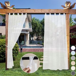 Záclony Bílé průhledné smyčkové venkovní záclony Vodotěsné pro venkovní zahradu terasu balkon, sada 2, š*v: 132x213cm