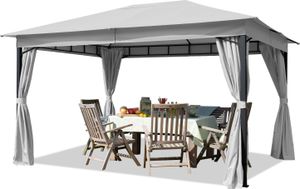 Gartenpavillon 3x4 m ca. 180g/m² Dachplane wasserdicht Pavillon mit 4 Seitenteilen grau