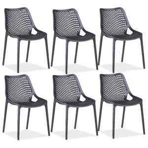 Homestyle4u 2421, Gartenstuhl schwarz 6er Set stapelbar wetterfest Gartenmöbel Stühle aus Kunststoff modern