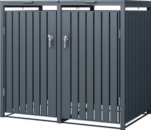 ML-Design box na odpadky 2er na 2 koše, 240L 132x80x116,3 cm antracitová farba, oceľ, odolný voči poveternostným vplyvom/uzamykateľný