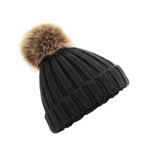 Beechfield Unisex Pom Pom Junior Faux Fur Chunky Beanie B412b Black One Size