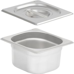 Nádoba na jídlo GN 1/6 s víkem, výška 100 mm, ohřívací nádoba z nerezové oceli, vhodná pro chafing dish