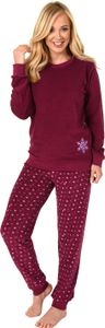 Damen Frottee Pyjama Schlafanzug langarm mit Bündchen und Eiskristall Motiv 291 201 13 900 ; rot , 44