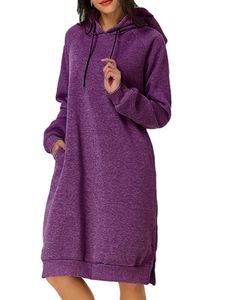 Damen Hoodie Langarm Kapuzenpullover Sweatshirt Minikleid Pullover Pullikleid