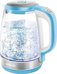 Sencor SWK 2192BL Glaswasserkocher 2,0 Liter Fassungsvermögen 2200 Watt Leistung Edelstahl Innenlicht 100% BPA frei Temperatureinstellung (50°C bis 100°C)