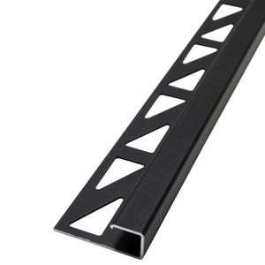 Dalsys Fliesenschiene Eckprofil Quadratprofil Aluminium (eloxiert) Schwarz 2,5m x 10mm, 1 Stück, Fliesenprofil