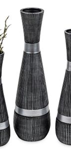 Bodenvase RELIEF ANTIK konisch rund H. 69cm schwarz silber Keramik Formano