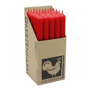 Stabkerzen aus Paraffin, 250/22 mm, Rot, KERZENFARM HAHN, Brenndauer ca. 12h, 25 Stück pro Verpackung