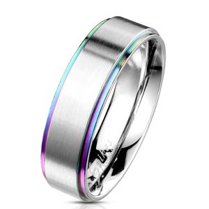 60 (19.1) Ring Silber gebürstet mit Regenbogen Außenringen Edelstahl Uni