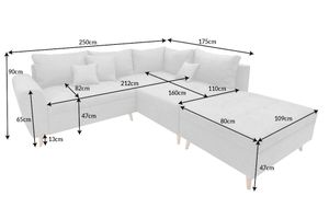 Design Ecksofa SCANDINAVIA 250cm hellgrau Nosag-Polsterung mit Hocker und Kissen Eckcouch Sofa
