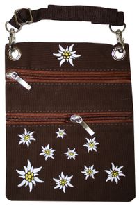 Trachtentasche Dirndl Tasche mit Edelweiss Trachten Baumwolltasche, Farbe:Dunkelbraun