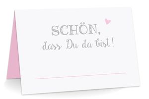 KuschelICH 25 Tischkarten Schön dass Du da bist (rosa) - Namenskarten / Platzkarten zum Beschriften