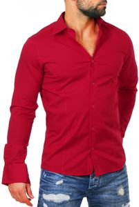 Redbridge Herren Uni Hemd Slimfit einfarbig langarm taillierter körperbetonter Schnitt R-2111, Grösse:XL, Farbe:Rot
