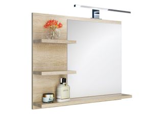 Badspiegel mit Ablagen und LED Beleuchtung Eiche Sonoma Badezimmer Spiegel Wandspiegel, LED Wandlampe L