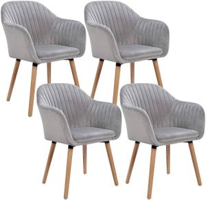 WOLTU 4er-Set Esszimmerstühle Küchenstuhl Wohnzimmerstuhl Polsterstuhl Design Stuhl mit Armlehnen Samt Massivholz Hellgrau