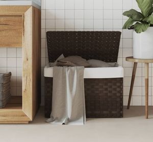vidaXL Wäschekorb mit Deckel Dunkelbraun 55,5x35x34 cm Poly Rattan