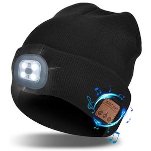 LED Bluetooth Mütze mit Licht,Beleuchtete Mütze Aufladbar USB für Männer und Frauen,Einstellbare Helligkeit Stirnlampe Winter Beanie Mütze mit Licht,U