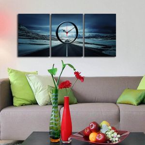 Opviq, 3P3040CS- CTY1689, Bunt, Wanduhren, 90 x 38 cm, 100% Wildleder -Leinwand