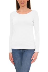Alkato Damen Langarm Shirt mit O-Ausschnitt, Farbe: Weiß, Größe: M