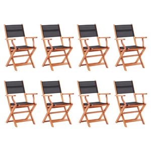 HOMMIE© Outdoor-Stuhl ,Klappbare 8er Set Gartenstühle Schwarz Eukalyptusholz Textilene Relaxsessel Armlehnstuhl & schlichten Design