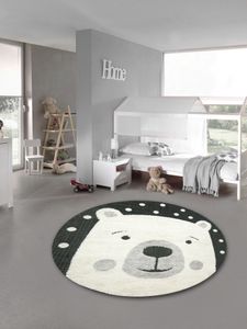 Kinderzimmer Teppich Baby Spielteppich 3D Optik High Low Effekt Eisbär creme grau schwarz Größe - 160 cm Rund