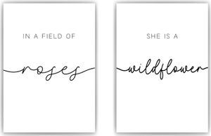 She is a Wildflower 2er Set Poster Niedlicher Spruch Wandbild Wohnzimmer Küche Flur Schlafzimmer Wanddeko – A4 (21x29.7cm) / ohne Bilderahmen