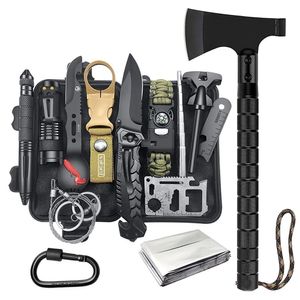 DFITO Campingausrüstung set, Survival Kit Multifunktions-Axt, Outdoor Camping Ausrüstung Notfall Gear Kits, Schwarz