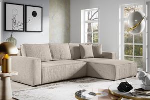 MEBLITO Ecksofa Big Sofa mit Schlaffunktion Bento L Form Couch Sofagarnitur Seite: Rechts Beige (Poso 2)