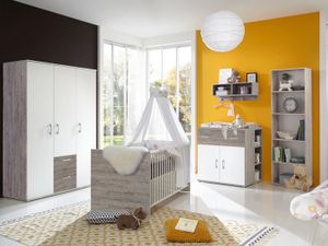 komplett Babyzimmer Franzi 7 teiliges Komplett Set in Eiche Sand und Weiß von Arthur Berndt, Babyzimmermöbel komplett