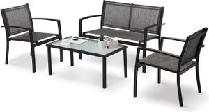Gartenmöbel 4er Set, Sitzgruppe im Garten und Balkon, Gartengarnitur mit DREI Stühlen und einem Glastisch  - IntimaTe WM Heart