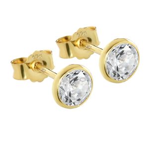 NKlaus Paar 5,3mm Ohrstecker 925 Sterling Silber Gelbgold Vergoldet Zirkonia weiß Damen Ohrringe 10325