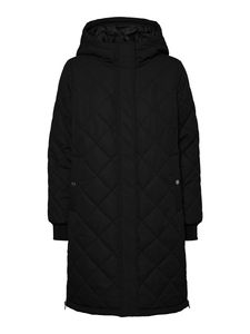 VERO MODA Damen Kapuze Stepp-Mantel - VmLouise gesteppter Coat Übergangs-Jacke, Farbe:Schwarz, Größe:L