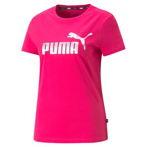 PUMA Damen T-Shirt - ESS+ Metallic Logo Tee, Rundhals, Kurzarm, uni Pink (Orchid Shadow) M