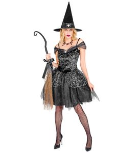 Hexe Kostüm "Morgana" für Damen | Schwarz - Kleid und Hut Größe: S