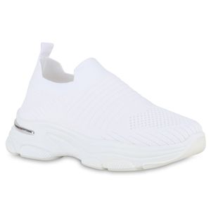 VAN HILL Damen Slip Ons Sneaker Strick Profil-Sohle Plateau Vorne Schuhe 840966, Farbe: Weiß, Größe: 38