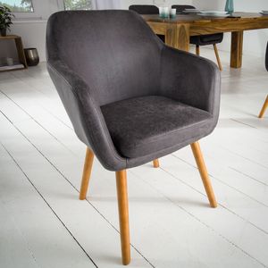 Design Armlehnstuhl SUPREME vintage grau Beine aus Massivholz Esszimmerstuhl Sessel mit Armlehnen