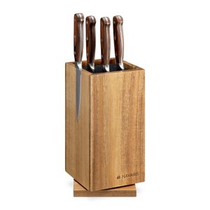 Navaris Drehbarer Magnet Messerblock aus Akazienholz mit Borsteneinsatz - Messer Block unbestückt aus Holz für Küchenmesser Kochmesser Kochbesteck