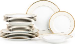 Konsimo jídelní servis pro 6 osob (18 talířů) "AGAWA GOLD", bílá, porcelán, Classic, 27 cm / 23,5 cm / 19,5 cm