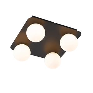 QAZQA - Moderne Bad I Badezimmer-Außen Deckenleuchte I Deckenlampe I Lampe I Leuchte schwarz quadratisch 4-flammig - Cederic I Außenbeleuchtung - Stahl Quadratisch - LED geeignet G9