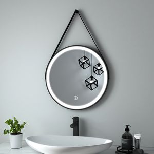 Heilmetz Badspiegel mit Beleuchtung Rund Spiegel 50cm LED Badezimmerspiegel Wandspiegel mit Touchschalter Dimmbar Kaltweißes Licht
